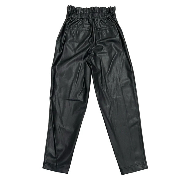 Madewell Vegan Faux Leather Paperbag High Waisted Elastic Zip Pants Black Size 2 - Picture 5 of 13